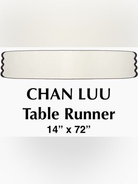 NWT Chan Luu Cream Table Runner with Black Scalloped Edge, 14” x 72”